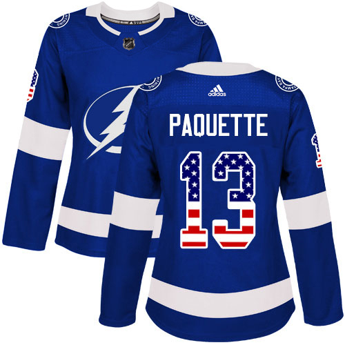 Adidas Tampa Bay Lightning 13 Cedric Paquette Blue Home Authentic USA Flag Women Stitched NHL Jersey